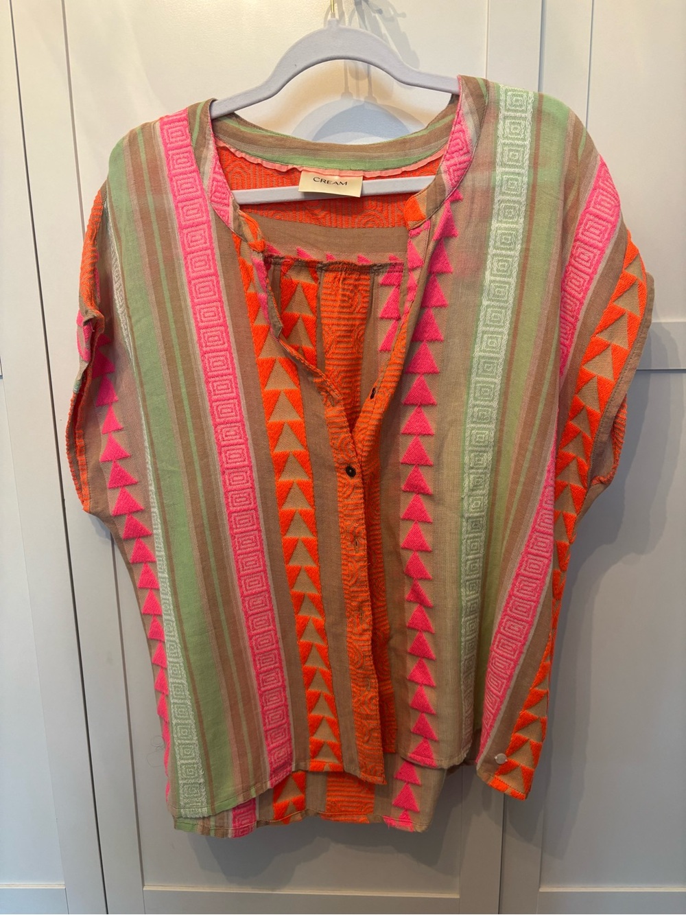 Cream Striped Tunic Top in Pink & Orange